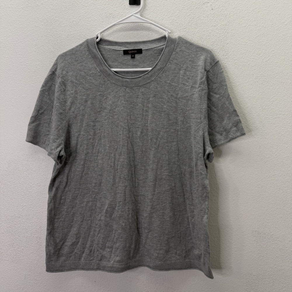 Quince Women's Organic Cotton Cashmere Sweater Tee L Gray Short Sleeve Knit Top